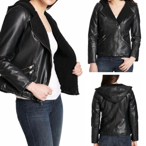 LEVI'S Leather Hooded Midweight Motocycle Jacket L - Picture 2 of 6